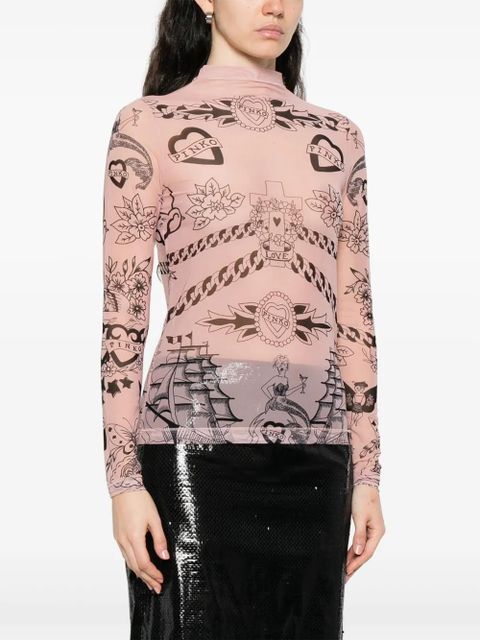 PINKO graphic-print mesh top - Neutrals