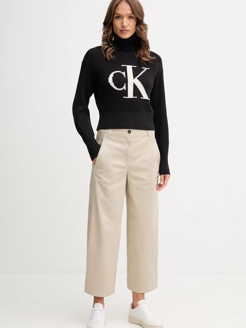 Calvin Klein Jeans sweter bawełniany damski kolor czarny ciepły z golfem LV047D349G - zdjęcie produktu nr 2