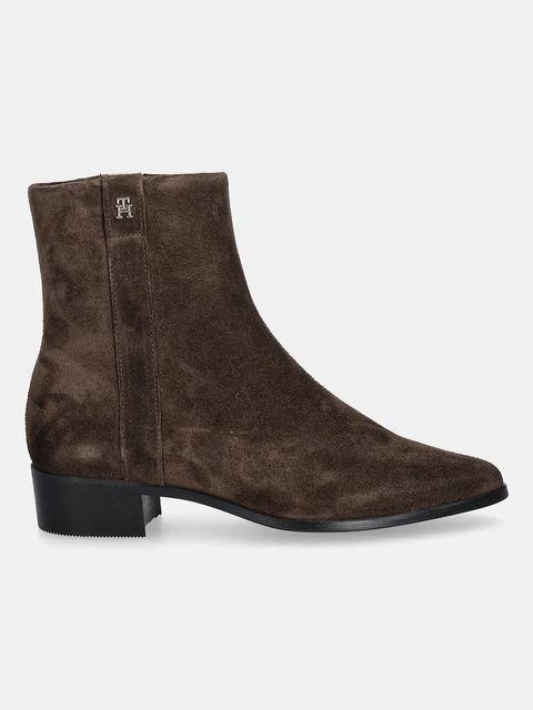 Tommy Hilfiger botki zamszowe TH SUEDE POINTY ZIP BOOTIE damskie kolor brązowy na słupku FW0FW08981 - zdjęcie produktu nr 2
