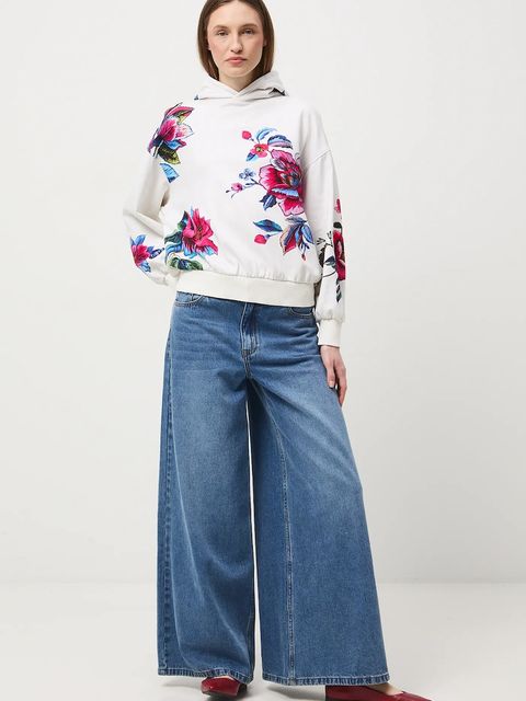 Medicine bluza bawełniana damska kolor beżowy z kapturem wzorzysta - zdjęcie produktu nr 2