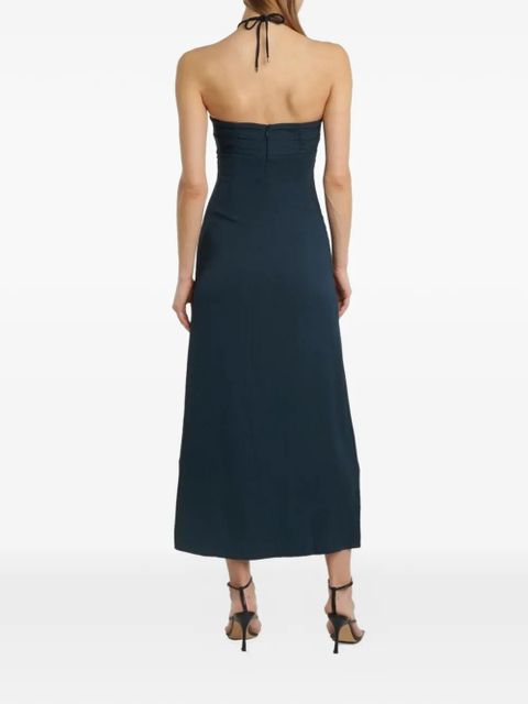Self-Portrait halterneck ruched-detail maxi dress - Blue