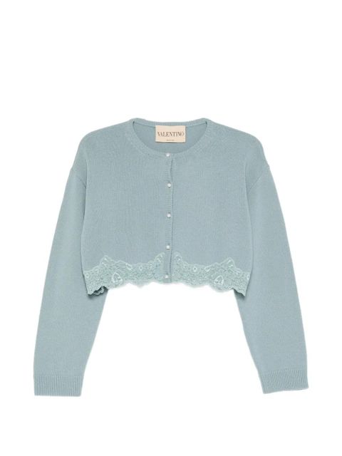Valentino Garavani lace-trim cropped cardigan - Blue - zdjęcie produktu nr 1
