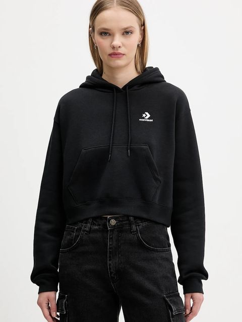 Converse bluza damska kolor czarny z kapturem gładka CVW5K527 - zdjęcie produktu nr 1