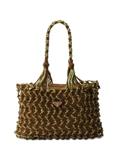 Prada macramé logo-plaque tote bag - Brown - zdjęcie produktu nr 2