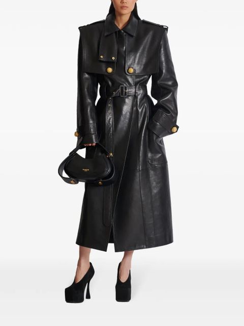 Balmain belted lambskin trench coat - Black