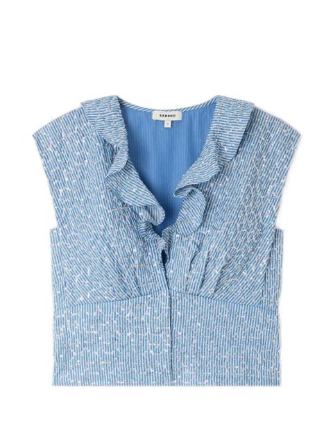 SANDRO ruffled striped top - Blue - zdjęcie produktu nr 1