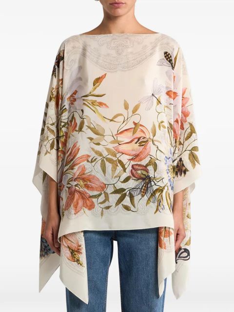 ETRO floral-print silk poncho top - Neutrals - zdjęcie produktu nr 2