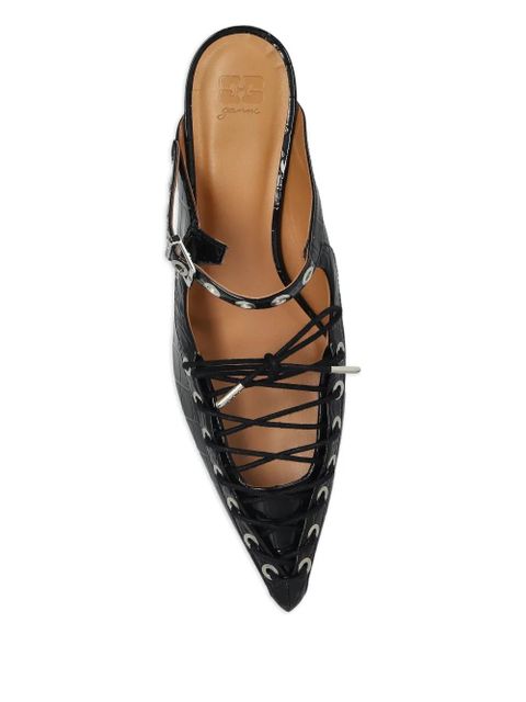 GANNI 50mm buckle-fastening lace-up mules - Black