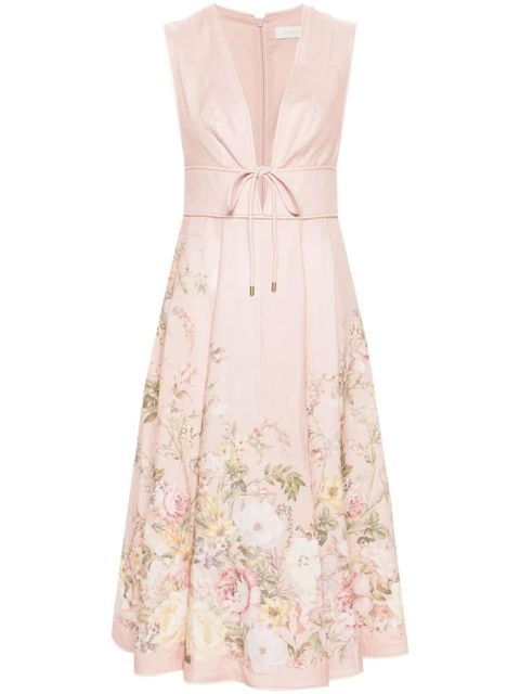 ZIMMERMANN Waverly Plunge linen midi dress - Pink - zdjęcie produktu nr 1