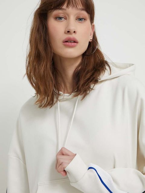 HUGO Blue bluza damska kolor beżowy z kapturem z aplikacją 50512858