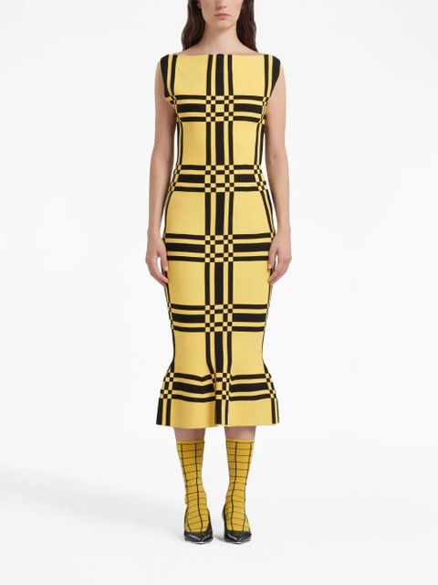 Marni checked sheath midi dress - Yellow