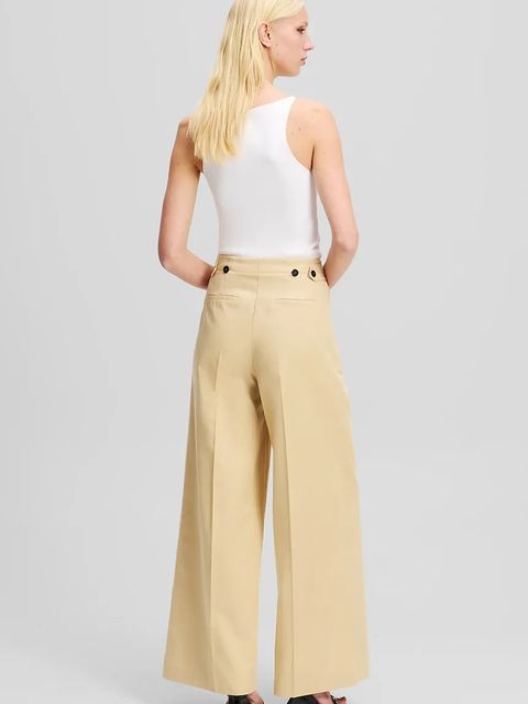 Karl Lagerfeld spodnie damskie kolor beżowy szerokie high waist A2W10014 - zdjęcie produktu nr 2