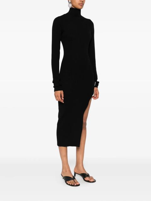 Blumarine ribbed turtleneck buckle-detail asymmetric party dress - Black