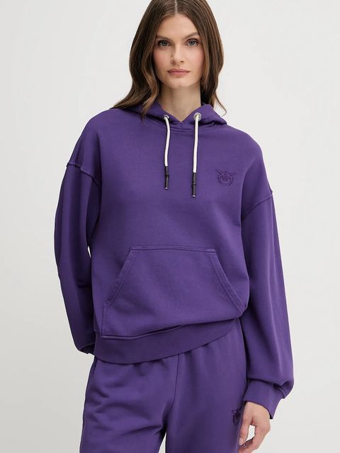 Pinko bluza bawełniana damska kolor fioletowy z kapturem gładka 105507 A2RB - zdjęcie produktu nr 1