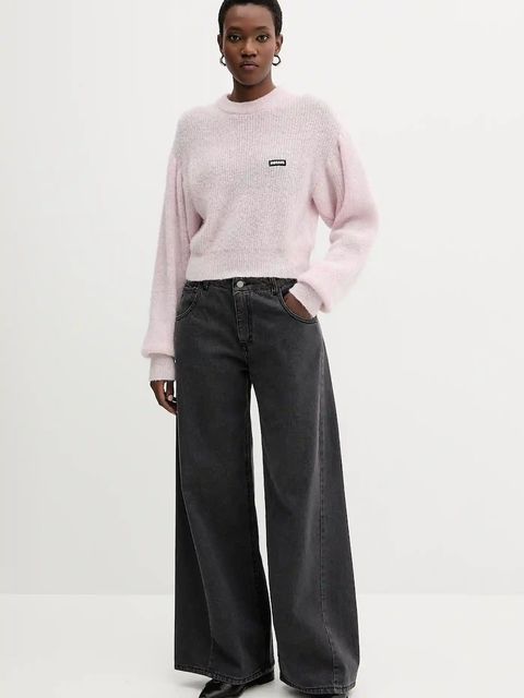 Rotate sweter z wełną damski kolor różowy lekki 114278191