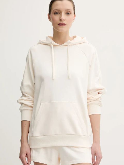 Armani Exchange bluza bawełniana damska kolor beżowy z kapturem z aplikacją XW000500 AF12804