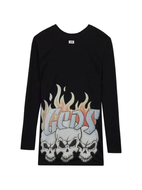 GCDS skull-print long-sleeve mini dress - Black - zdjęcie produktu nr 1