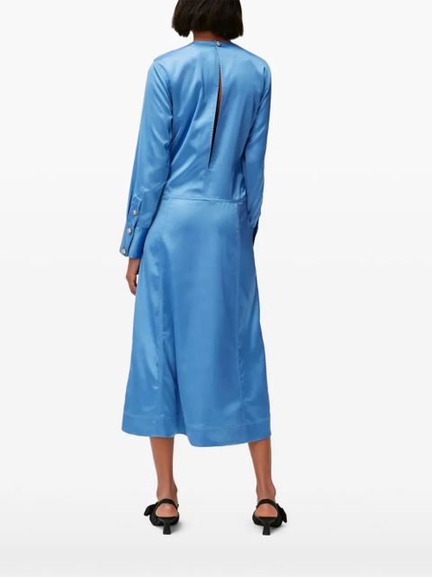 GANNI ruched-detail satin midi dress - Blue