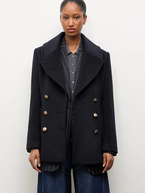 Answear Lab płaszcz wełniany kolor granatowy przejściowy dwurzędowy - zdjęcie produktu nr 2