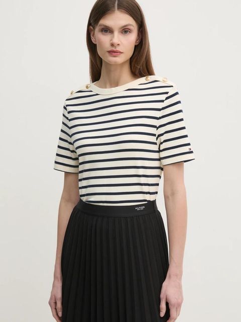 Tommy Hilfiger t-shirt bawełniany damski kolor beżowy WW0WW42907 - zdjęcie produktu nr 1