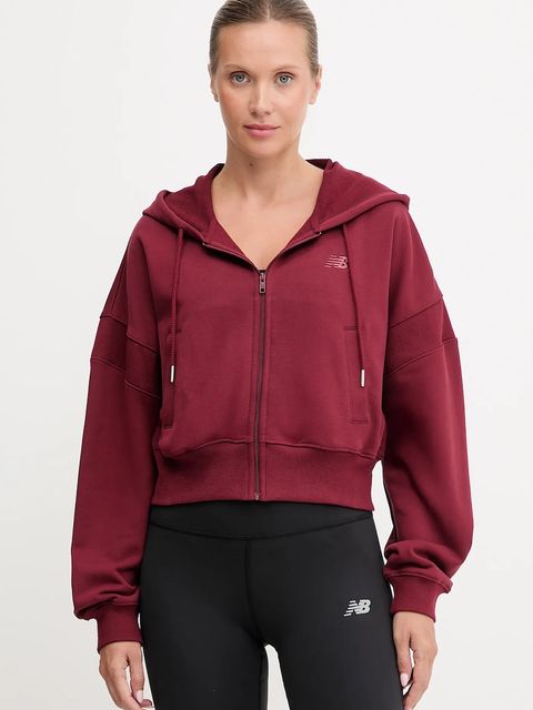 New Balance bluza bawełniana damska kolor bordowy z kapturem gładka WJ51506MHB - zdjęcie produktu nr 1