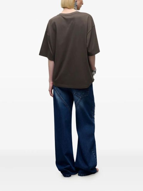 AREA crystal-cluster flower T-shirt - Grey