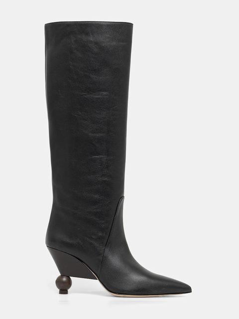 Weekend Max Mara kozaki skórzane Tasca damskie kolor czarny na słupku 2525796075600 - zdjęcie produktu nr 2