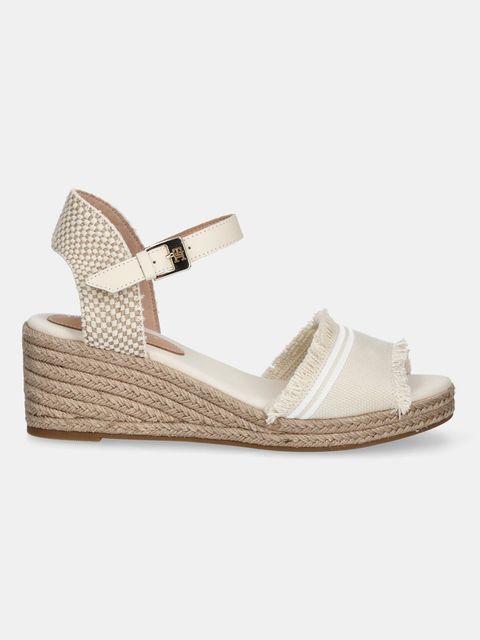 Tommy Hilfiger sandały FRINGE CANVAS MEDIUM WEDGE kolor beżowy FW0FW08879