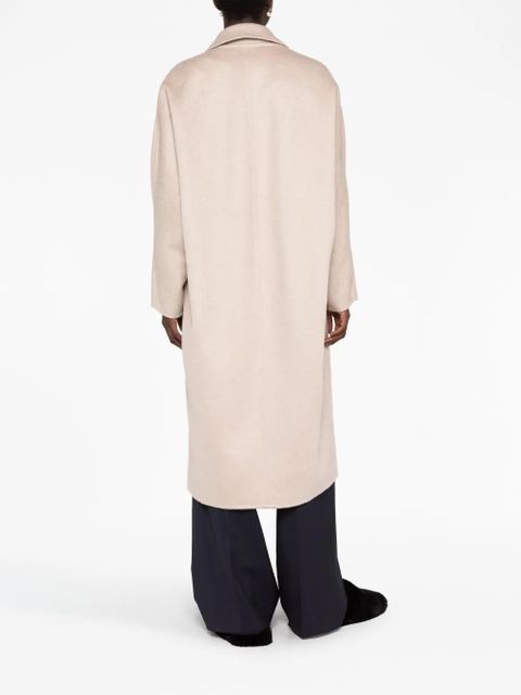 Prada logo-embroidered cashmere coat - Neutrals