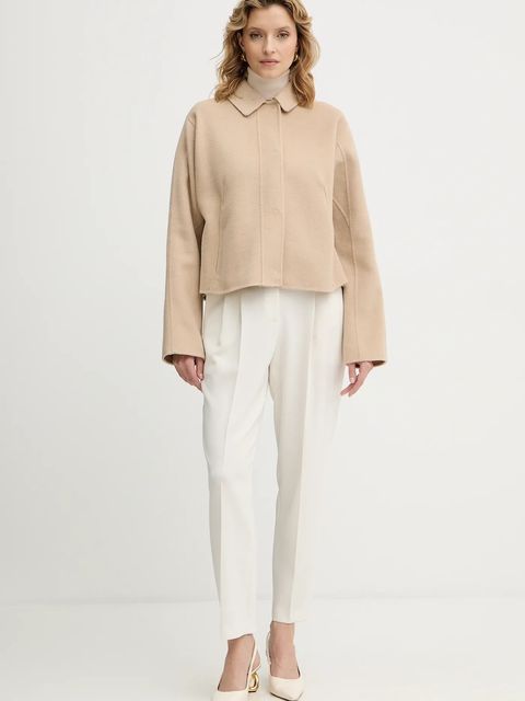 BOSS płaszcz wełniany damski kolor beżowy przejściowy 50543170