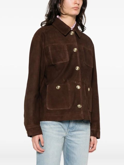 SANDRO buttoned pocket leather jacket - Brown