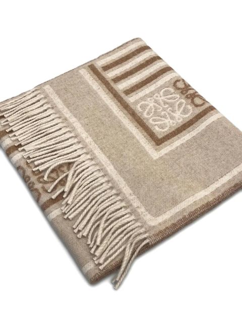 LOEWE logo-pattern fringed scarf - Neutrals - zdjęcie produktu nr 2