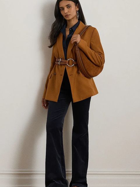 Lauren Ralph Lauren spodnie z bawełną damskie kolor granatowy dzwony medium waist 200P03436 - zdjęcie produktu nr 1