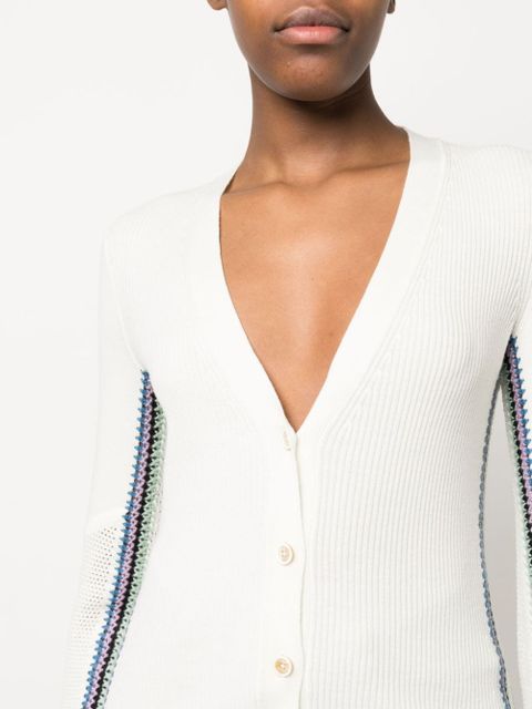 Chloé stripe-detail long wool cardigan - White
