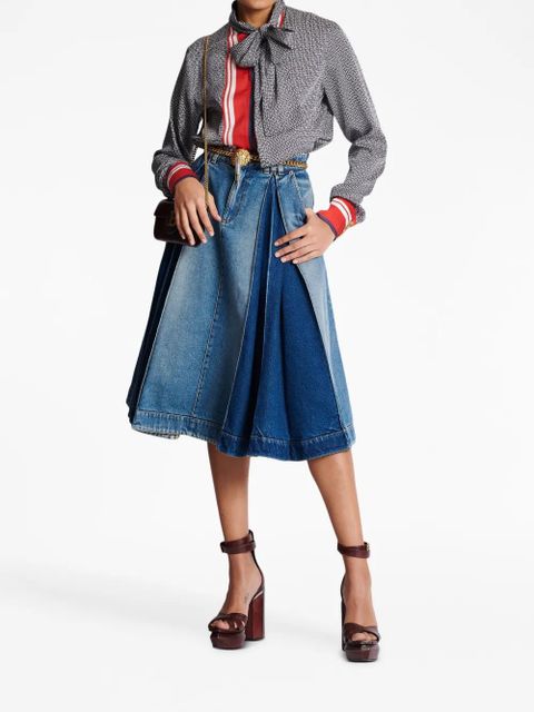 Balmain pussy-bow monogram-printed shirt - Blue