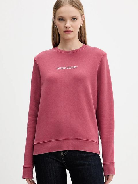 Guess Jeans bluza bawełniana damska kolor różowy gładka W5BQ17 KCPR1 - zdjęcie produktu nr 1