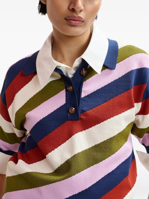 Essentiel Antwerp striped fine-knit polo top - Blue