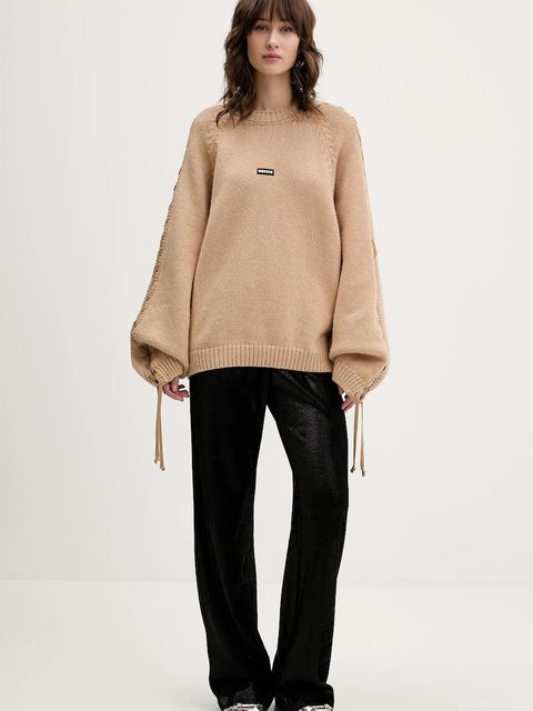 Rotate sweter z dodatkiem wełny damski kolor beżowy ciepły 1147411753