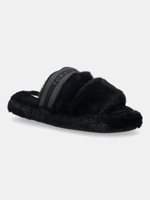 Tommy Hilfiger kapcie HILFIGER FUR SLIPPER kolor czarny FW0FW08854 - zdjęcie produktu nr 1