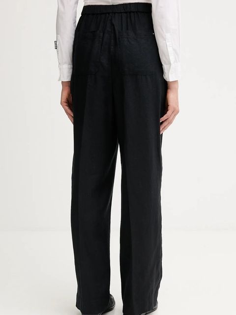 Tommy Hilfiger spodnie lniane damskie kolor czarny szerokie high waist WW0WW46823