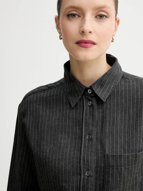 Marc O'Polo koszula bawełniana damska kolor szary regular z kołnierzykiem klasycznym 509117242197