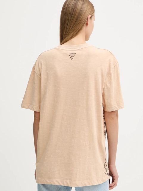 Guess t-shirt bawełniany damski kolor beżowy W5YI09 K6XN4