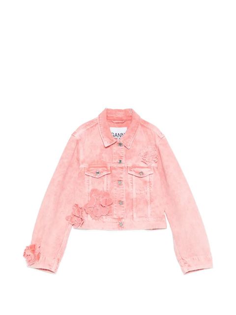GANNI floral-appliqué denim jacket - Pink - zdjęcie produktu nr 1
