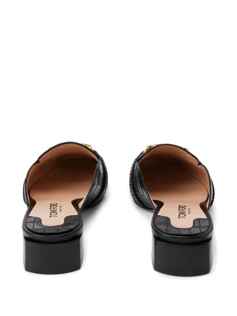 TOM FORD Whitney crocodile-embossed leather mules - Black