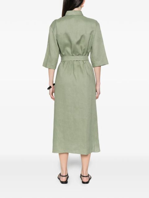 Max Mara button belt linen midi dress - Green