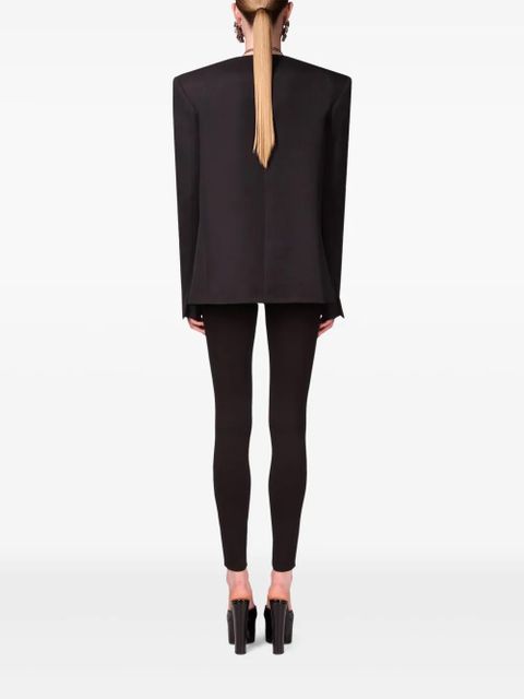 AREA crystal-brooch collarless blazer - Black