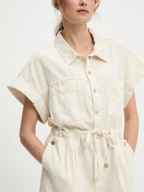 Answear.LAB kombinezon jeansowy kolor beżowy bawełniany z kołnierzykiemm