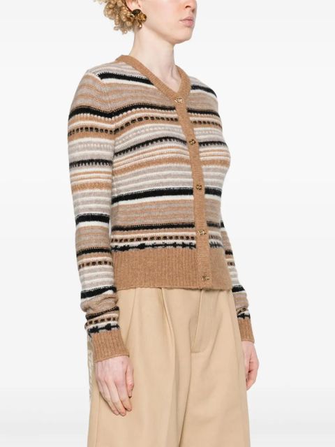 GANNI logo-buttons striped cardigan - Neutrals
