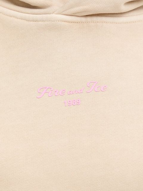 BOGNER Fire+Ice bluza bawełniana SIBEL damska kolor beżowy z kapturem z nadrukiem 84909761