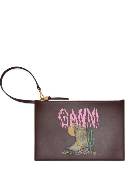 GANNI zip graphic clutch bag - Brown - zdjęcie produktu nr 1